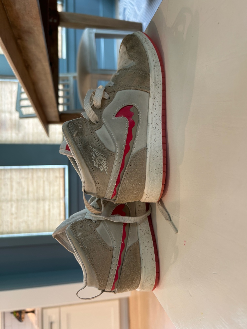 Nike Air Jordan Kids Mid-Top Sneakers in Light Gray and Hot Pink